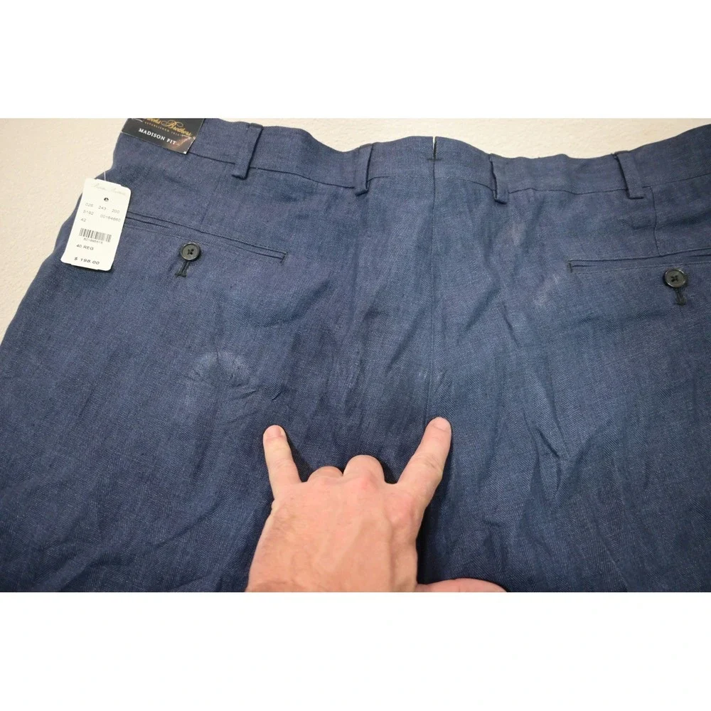 Brooks Brothers Dress Pants Men 40 Blue Solbiati Linen Madison Herringbone NEW